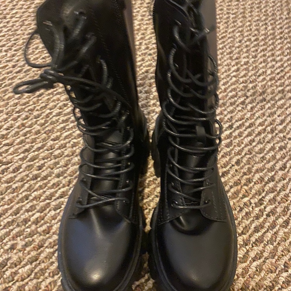 black shein lace up boots
